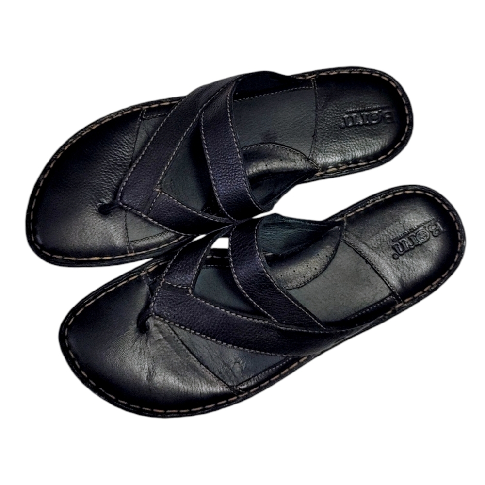 Born Black Leather Crisscross Slide Sandals - Picture 3 of 10